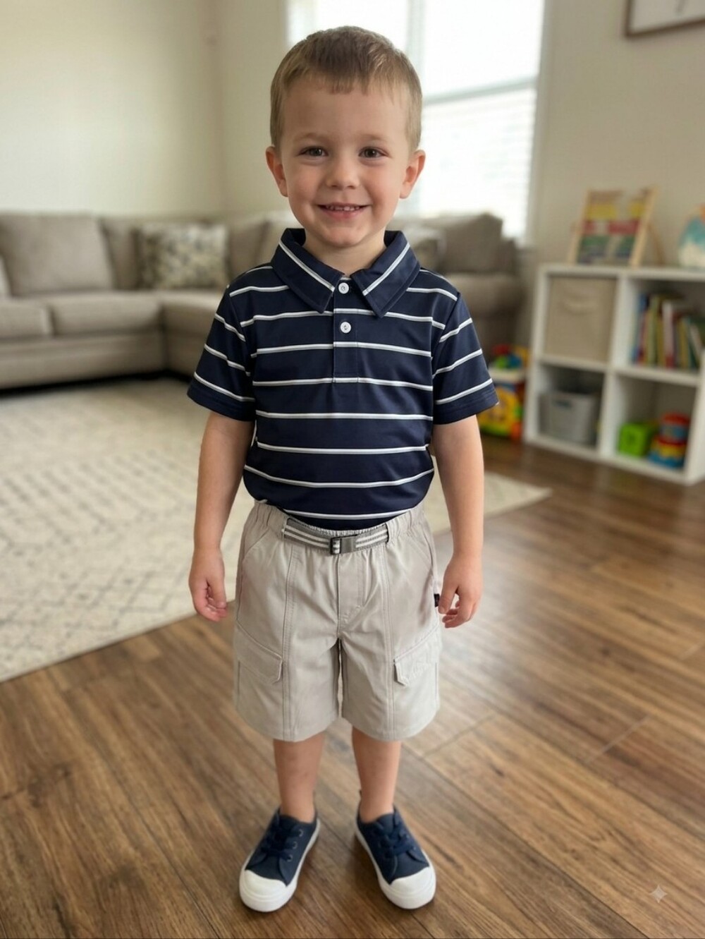 ​American Hawk Boys' 2-Piece Striped Polo & Cargo Shorts Outfit – Size 4T